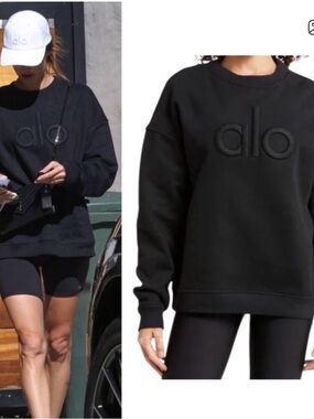 ALO Yoga Black Crewneck Sweatshirt with Embossed Logo